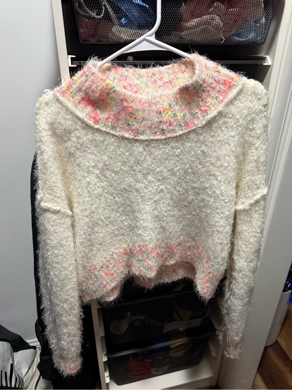 Free People Cream Eyelash Knit Sweater with Pastel Speckled Collar